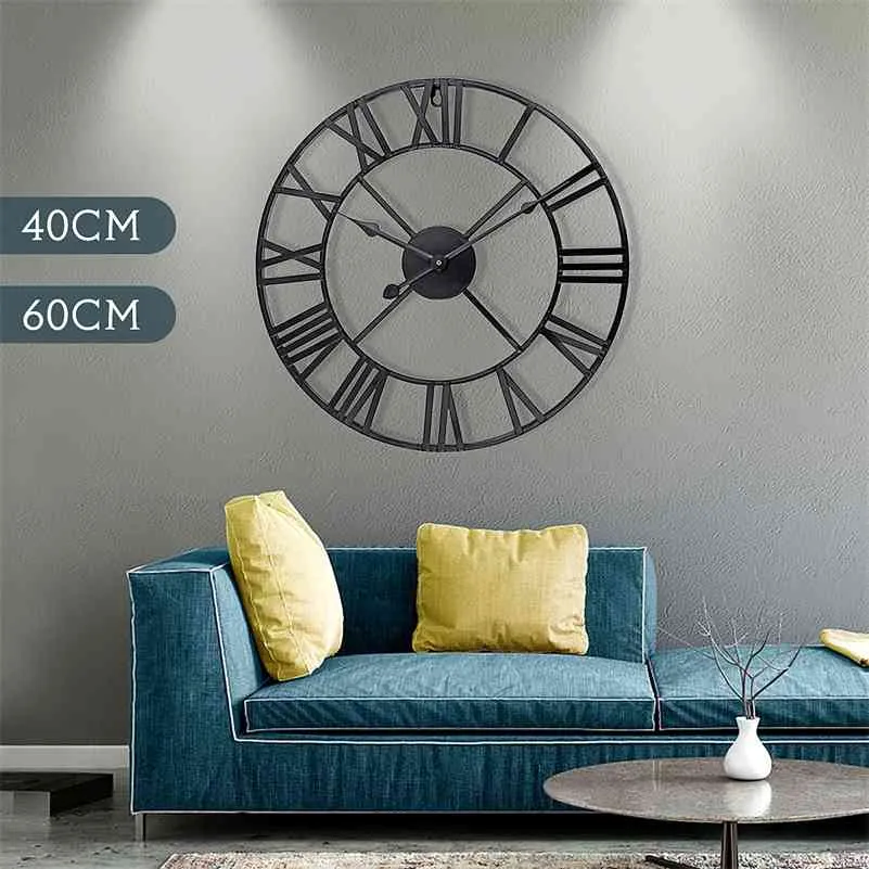 Date 40cm / 60cm Horloge Murale Vintage Décor À La Maison Salon Romain Forme Ronde Mur Décoration Décoration Accessoires Horloge 210325