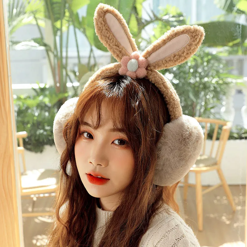 Textile Winter Rabbit Pink Fur Earmuffs Fleece Ear Warmer Plus Velvet Women Behind the Head Ears Cover Protector Headband Earlap ZXFTL1361