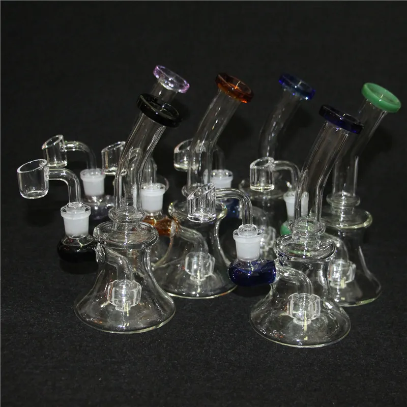 14mm Mini Glas Bong Vattenrör Pyrex Hookah Oljeplattor Rökning Bongs Tjock Heady Recycler Rig för rök