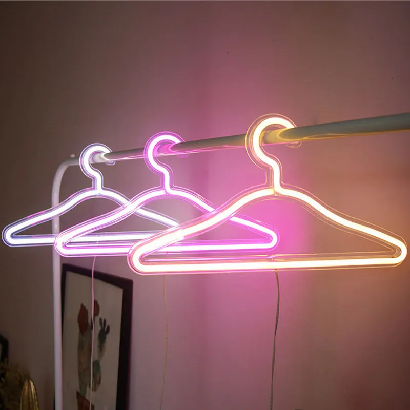 Lampada da notte a LED con insegna al neon, appendiabiti, alimentata tramite USB, per camera da letto, casa, matrimonio, negozio di abbigliamento, decorazione da parete artistica, regalo di Natale