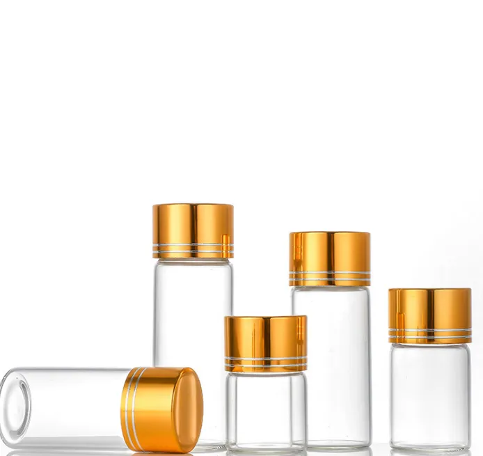 Mini bouteille d'huile essentielle en verre transparent, bouchon en aluminium doré, récipients en verre pour échantillons, 50X2ML 5ML 6ML 4ML 10ML 15ML, nouveauté 2022