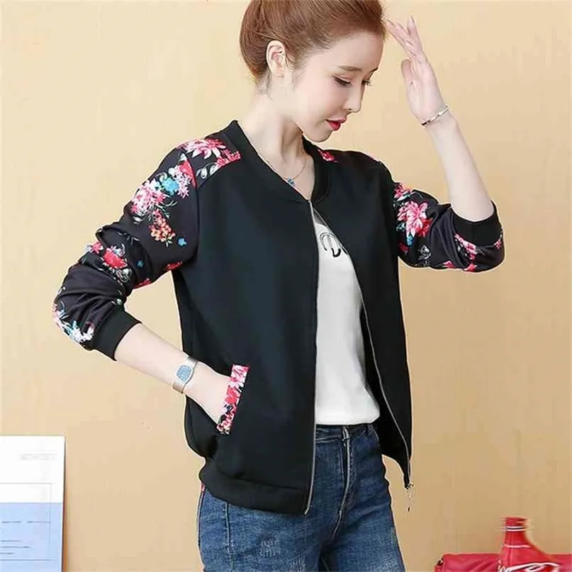 Fashion Spring Women's Bomber Flower Print Jacket Long Sleeve Basic Coat Casual Slim Female s Clothes 210922
