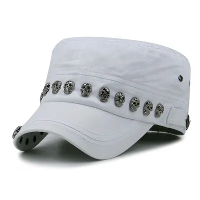 Adult Hip hop Punk Rock Skull retro casual Rivet Flat Peaked Hats Men Spring and Autumn Fitted Baseball 4MKSH