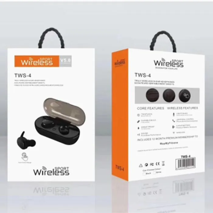 TWS 4 Bluetooth 5.0 fones de ouvido mini fones de ouvido sem fio Toque o esporte de controle no ouvido estéreo fone de ouvido sem fio para fones de ouvido celulares