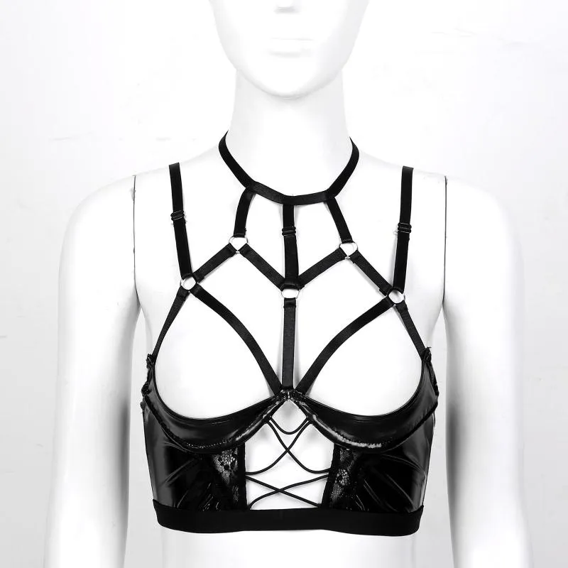 Cupless Halter Neck Bondage Bra Top Sexy Womens Lingerie With