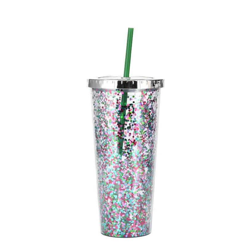 glitter water cup large capacity 24oz straight plastic fashion tumbler with straw summer party adult cups