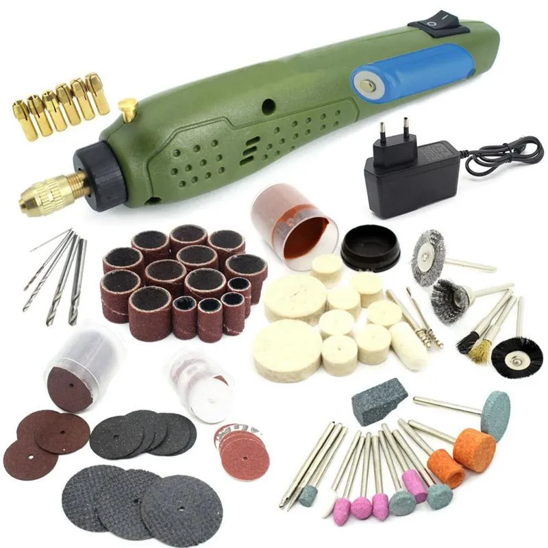 Professionelle Bohrer Mini Power Rotary Tool Elektrische + Schleifzubehör Set für Dremel Graviermaschine KIT-EU-Stecker