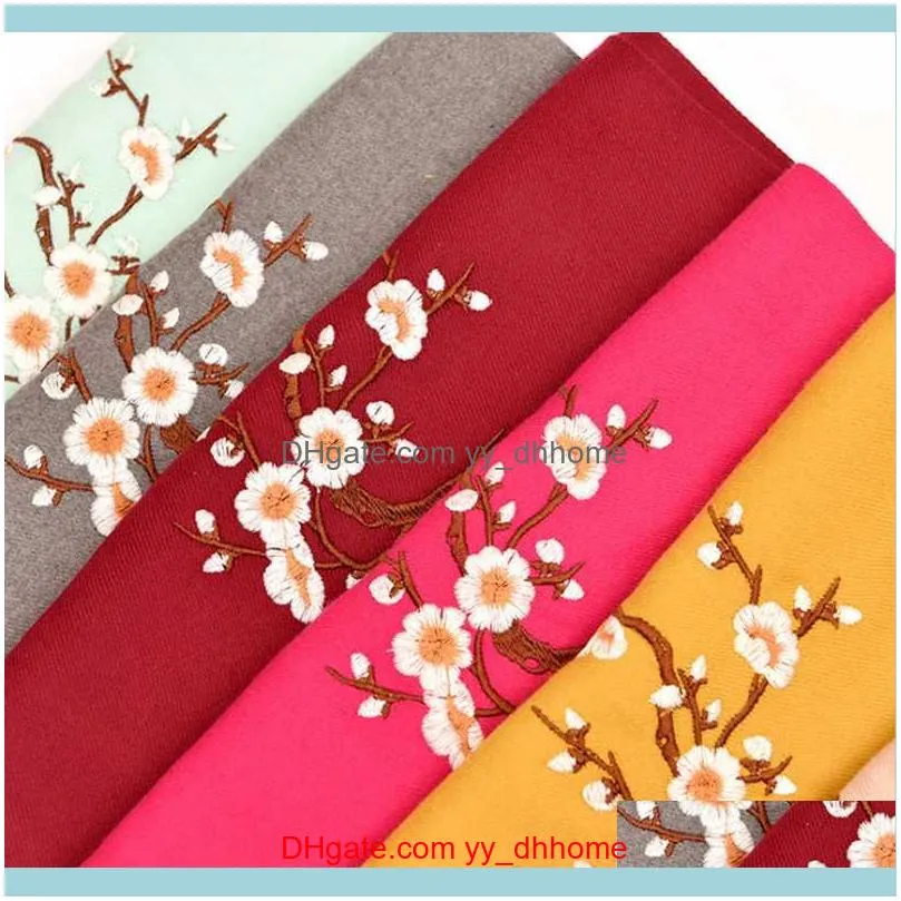 Scarves Gift To Mom Plum Blossom Double Embroidered Wine Scarf Women Cashmere Lady Tassel Fashion Elegant Female Scarves1