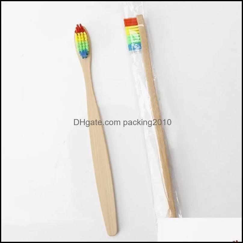 Bamboo Toothbrush Soft Bristle Brush Natural Bamboo Toothbrush Rainbow Color Oral Care Hotel Disposable Home Bath Supplies HHAA816