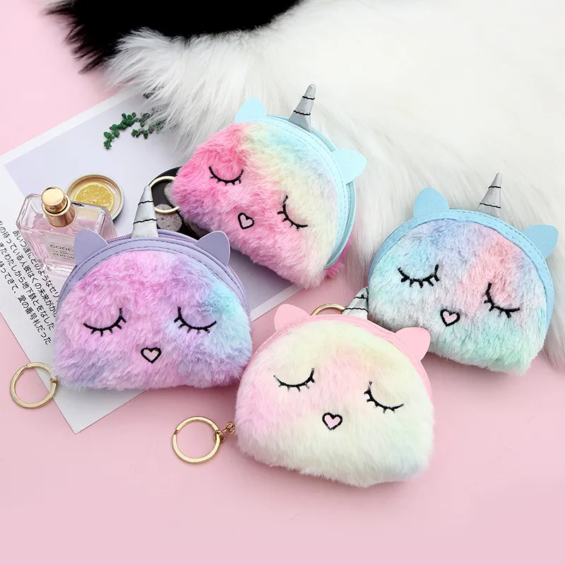 Carino Unicorno Mini Portafoglio Peluche Portamonete Donna Portafogli Piccolo Simpatico Porta Carte Cartone Animato Portachiavi Borse Soldi Borsa da Donna per Ragazze