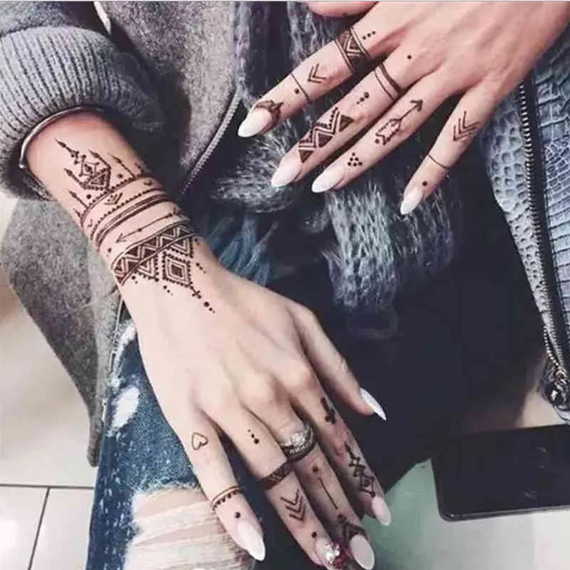 Strumento professionale per tatuaggi temporanei con glitter all'henné, grande strumento fai da te, stencil, pizzo, rosa, India, fiore, sposa, matrimonio, mano, body art