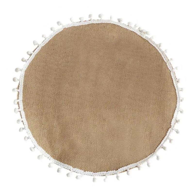 Mats Pads Woven Round Boho Placemats Bomull Linen Placemat med Pompom Ball Neutral Rustik TableTransmatsor Till Julklapp