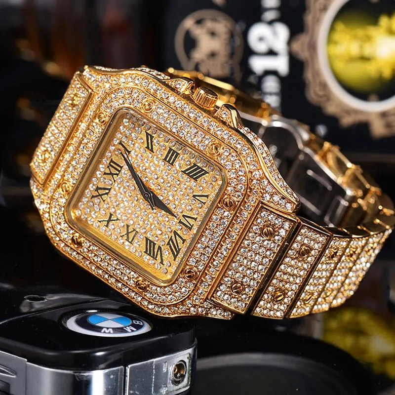 Orologi da polso Orologi da uomo Luxury Hiphop Full Iced Out Sliver Orologio da polso al quarzo con strass oro Relogio Masculino Orologio da regalo