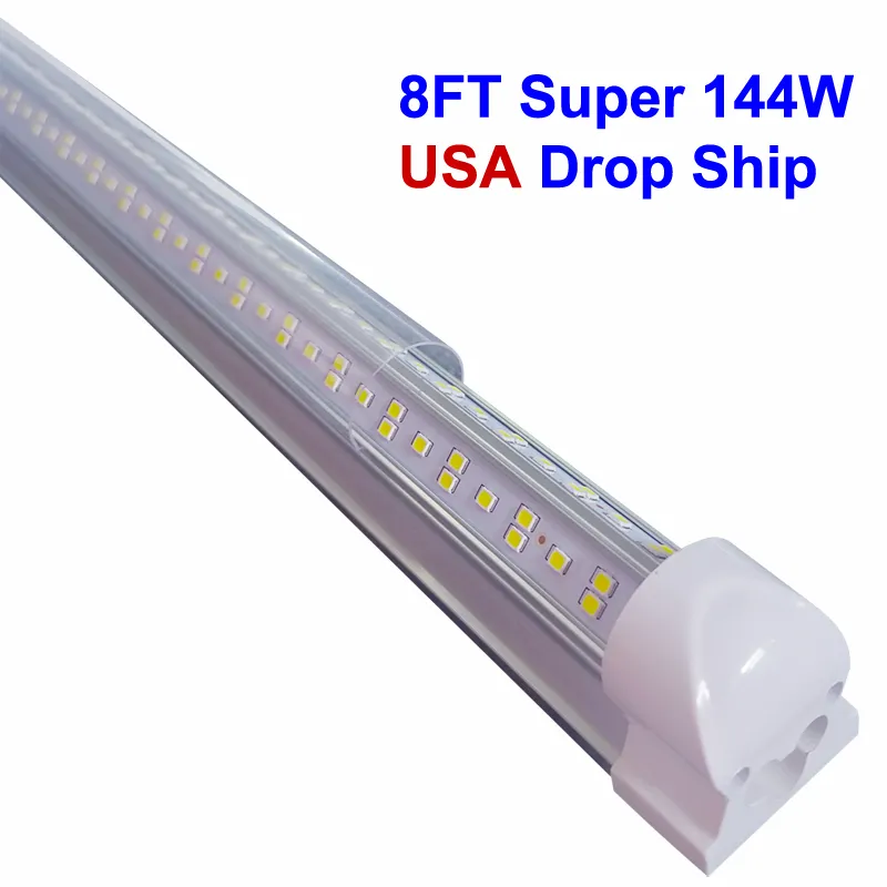 LED Shop Light V Forma T8 LEDs Tube Clear Capa Hight Linkable Loja Luzes Luzes Luzes Iluminação para garagem 2-8 FT 25Pack USA Stock