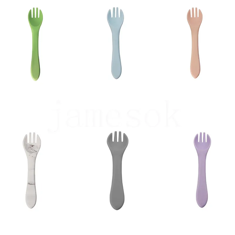 Baby Silicone Spoons Fork Learn To Eat Grasping Ability Training Cutlery Lovely Children Nutrition Supplement Soft Forks DB644