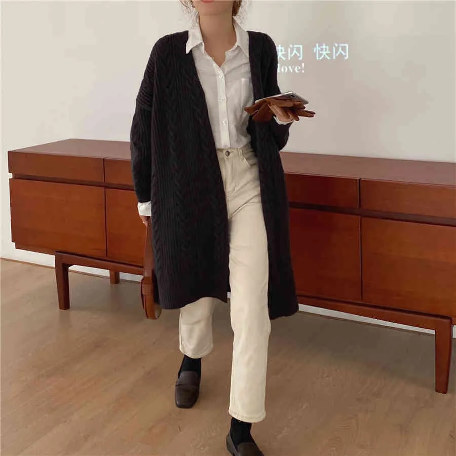 Qooth Epaisseur Automne Elegant Long Cardigan Femmes A Manches Longues Blanc Noir Pull Bureau Hiver Femmes Vetements Manteaux QT274 210518 Du 20 29 DHgate