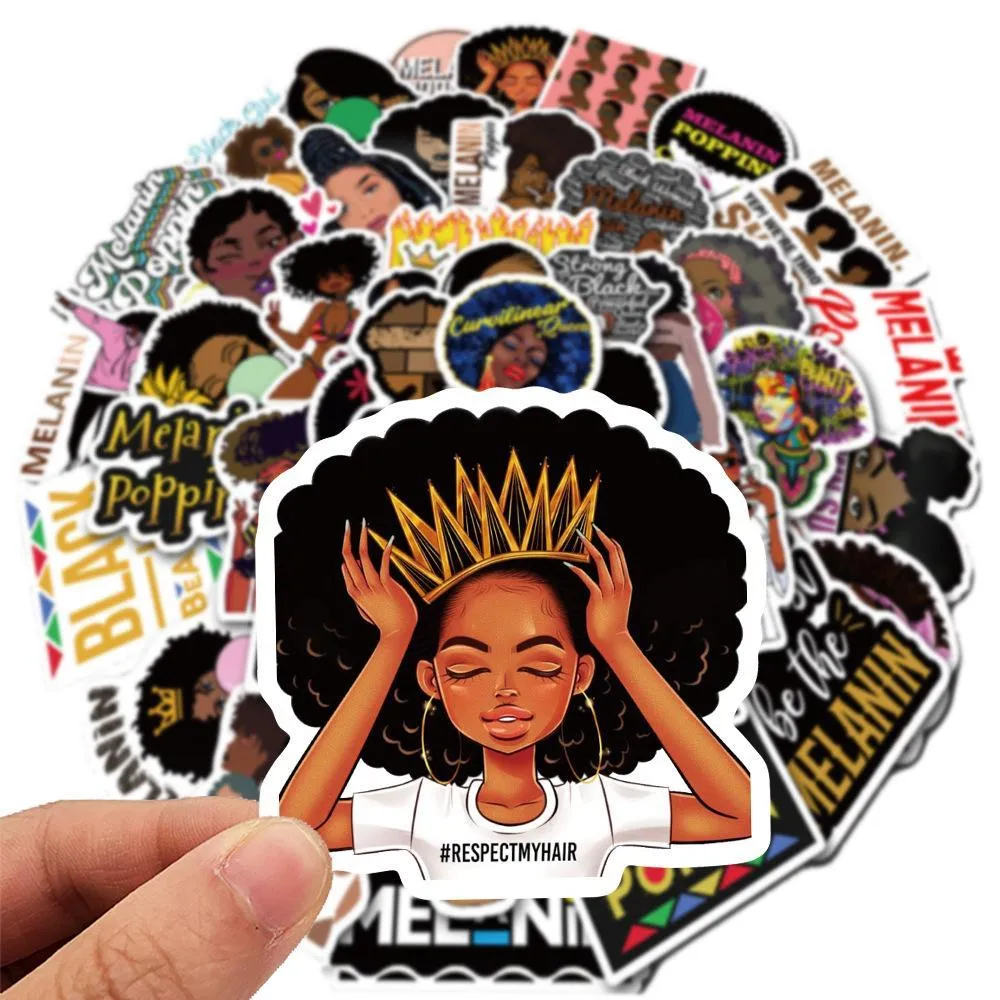 Melanin Poppin graffiti stickers Inspirational girl computer luggage trolley case waterproof sticker sheets not repeated in stock