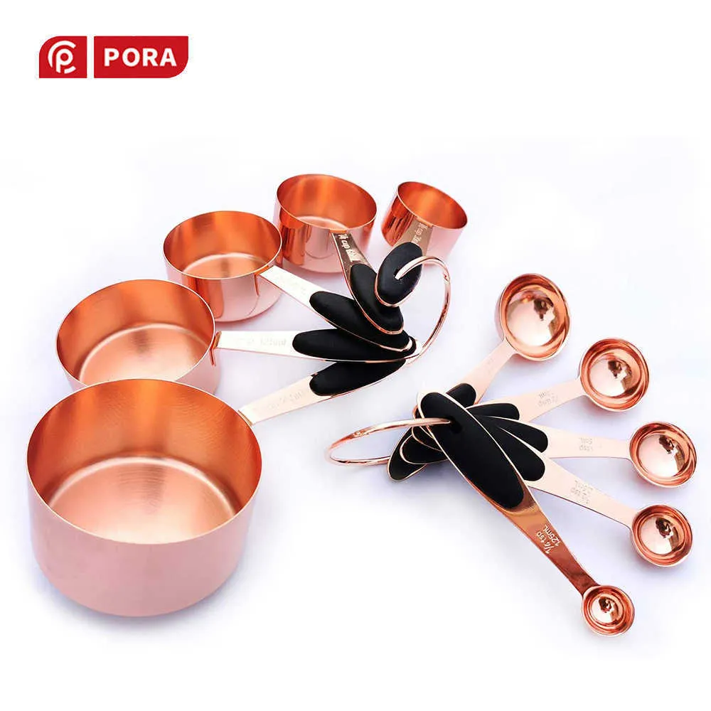 10 Pcs Measuring Spoon Sets for Kitchen Cooking,Baking,Coffee,Fits in Spice Jar,Rose Gold Household Accessories Cups 210615