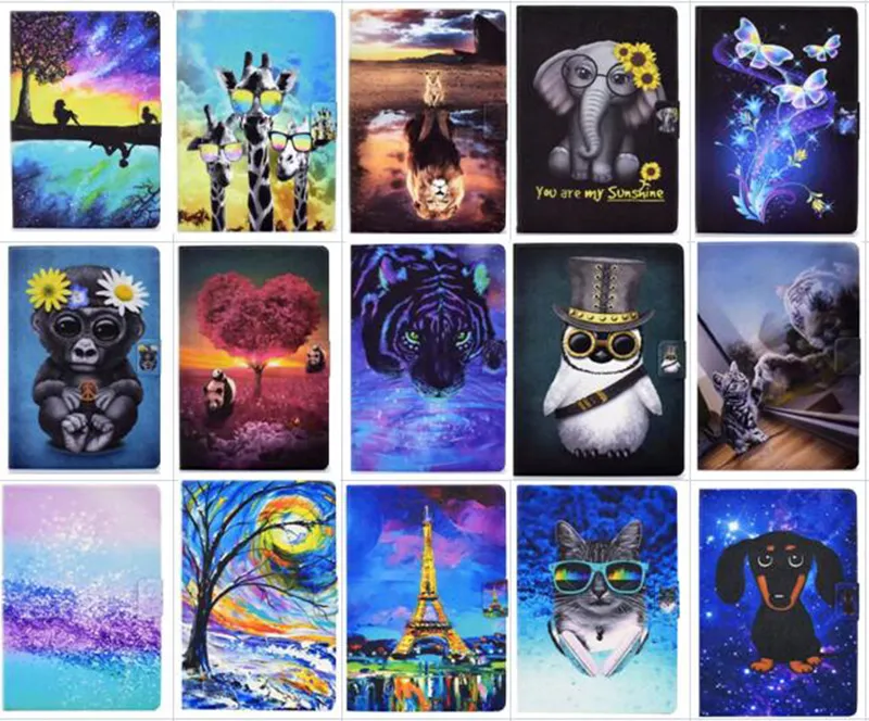 Filp Stand Lederen Gevallen voor Ipad Air1 10.2 10.5 Pro 11 Air4 Mini 2345 Samsung T220 T290 T590 T510 T580 P610 T500 T720 Painting Butterfly Elephant Panda Cat Dog Tower Cover