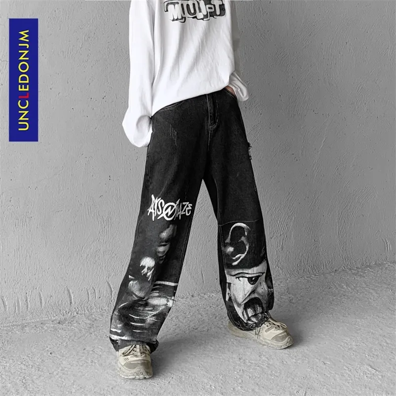 UNCLEDONJM Charakter-Print-Jeans Streetwear Damen Denim-Jeans für Männer Hip-Hop-Hosen Mode Baggy-Jeans Punk-Hosen 2006–01 210319