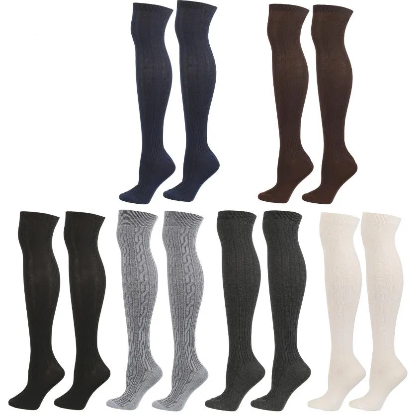 Chaussettes Cuissardes Longues Pour Femmes - Taille Unique Extensible - 74cm - Motif Torsadé élégant - Lot De 1 Paire