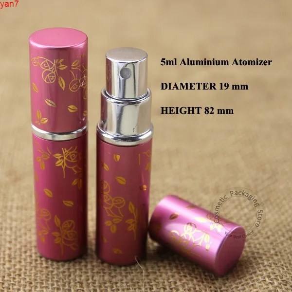 50pcs/lot High Quality 5ml Aluminum Perfume Spray Bottle 1/6OZ Refillable Atomizer Empty Pocket Mini Travel Potgoods