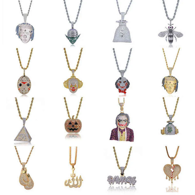 Mode Punk Hip Hop Femmes Hommes Film Personnages Pendentif Collier Cristal Strass Chaîne Collier Creative Colliers Bijoux G1206