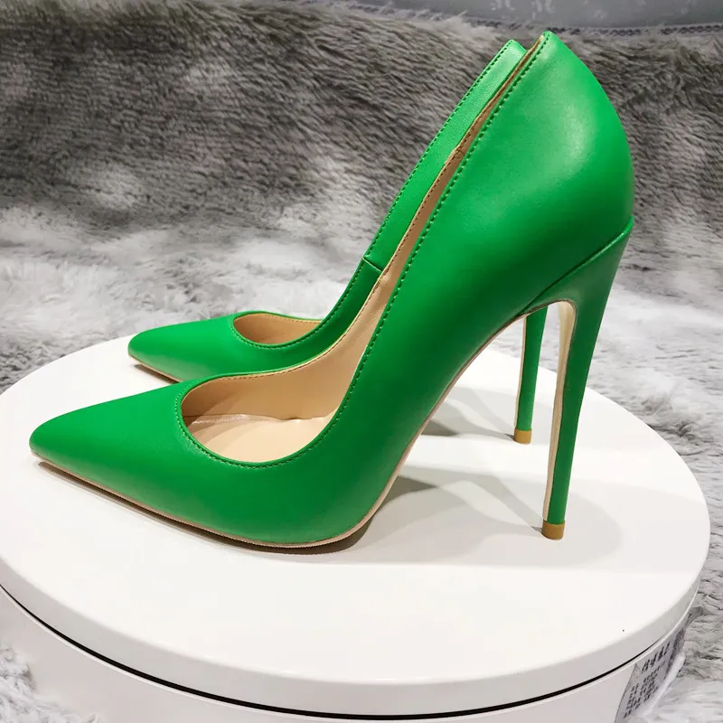 Buty Wmen Green Matte Leather Sexy Night Club Party Wedding Buty Damskie Cienkie Wysokie obcasy Slip On Sfeped Toe 12 CM Sukienka Stiletto