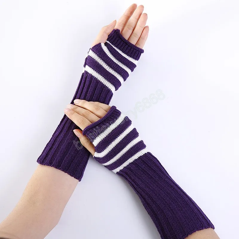 Knitted Long Hand Gloves Women's Warm Striped Winter Gloves Fingerless Gloves For Women Girl Guantes Invierno Mujer Half Mittens