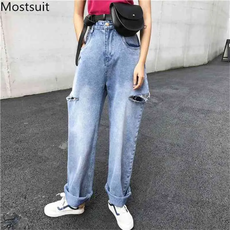 Moda Kobiety Ripplate Dżinsy Wysoka Talia Szeroka noga Dla Casual Koreański Vintage Kobiet Długi Dżins Spodnie Capris Trouser 210513