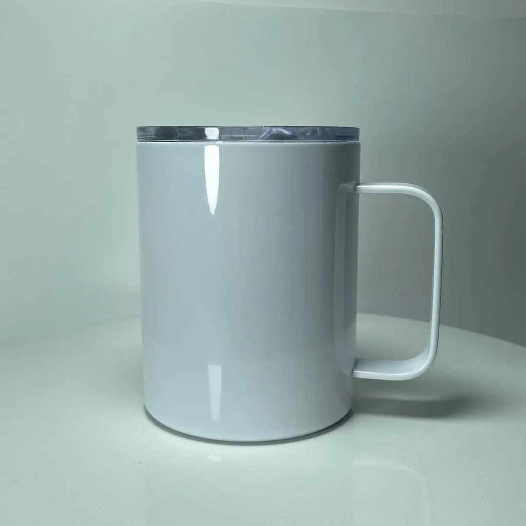 12oz sublimering Kaffe Kopp med handtag Rostfritt stål Vattenflaska Termisk överföring Drinkkopp Vit Blank Muggar Partihandel A02