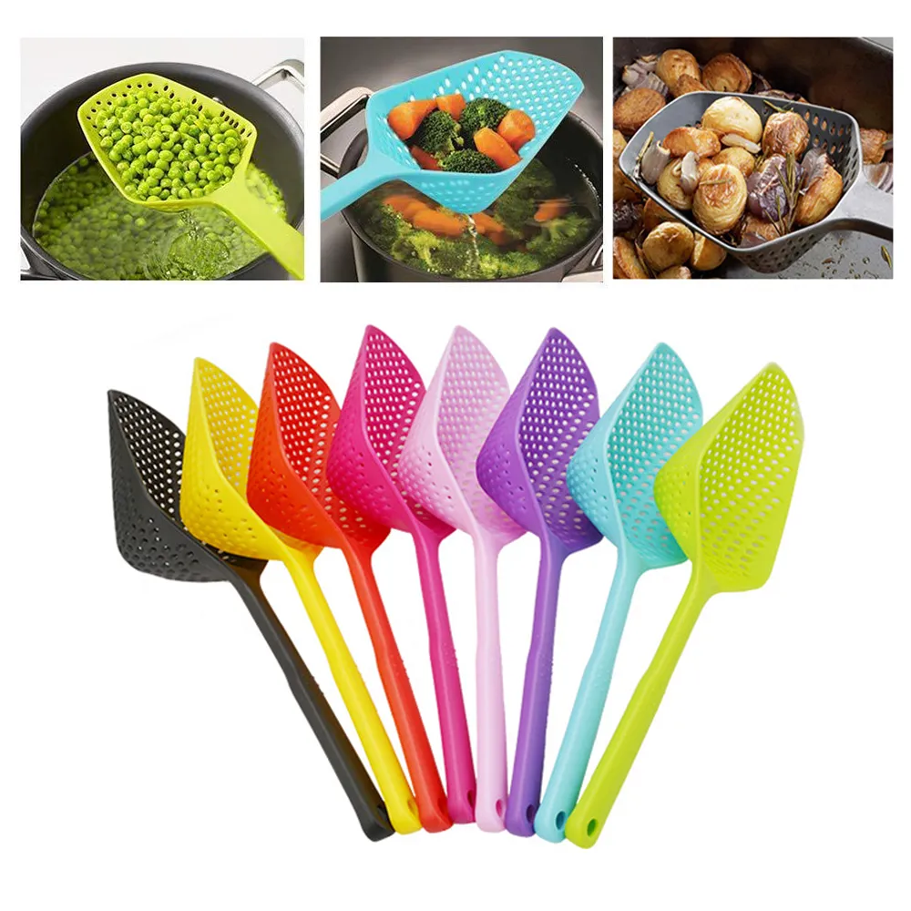 Matlagning Skovlar Vegetabilisk SCOPE SCOOP PP Plastsked Stor Colander Soup Filter Pasta Värmebeständig silverktyg W-00843