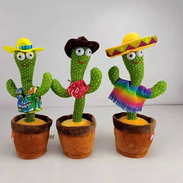 Dancing Cactus Plush Toys Stuffed Hawaiian Mexican clothing Music lights Simulation Doll M3469-3