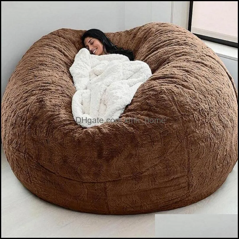 Chair Covers D72x35in  Fur Bean Bag Cover Big Round Soft Fluffy Faux BeanBag Lazy Sofa Bed Living Room Furniture Drop