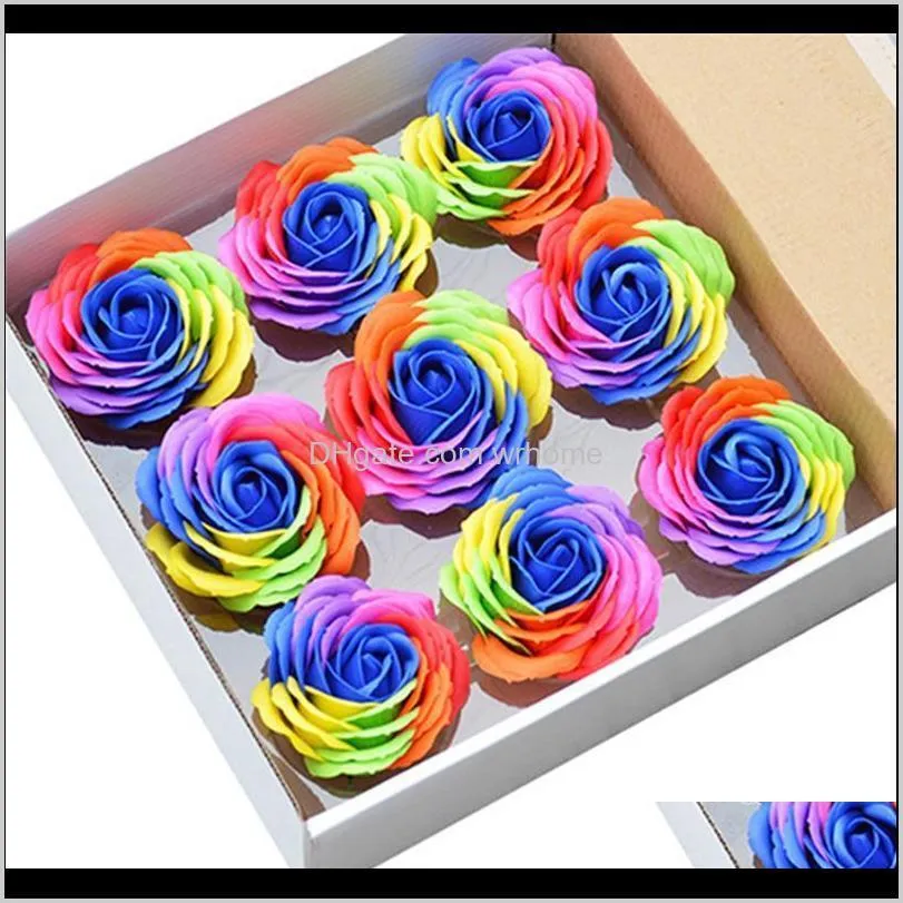 Kransar Festlig partiförsörjning Hem Garden9 PCS Färgglada Dekorativa Blommor Tvål Blommblad Bröllop Favoriter Alla hjärtans dag Present Rainbow R