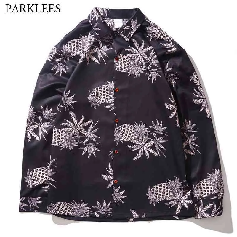 Mode Ananas Chemises Hommes Rétro Lâche Hommes Robe Chemise Streetwear Hommes À Manches Longues Manteau Hip Hop Skateboard Hommes Vêtements Camisa 210524