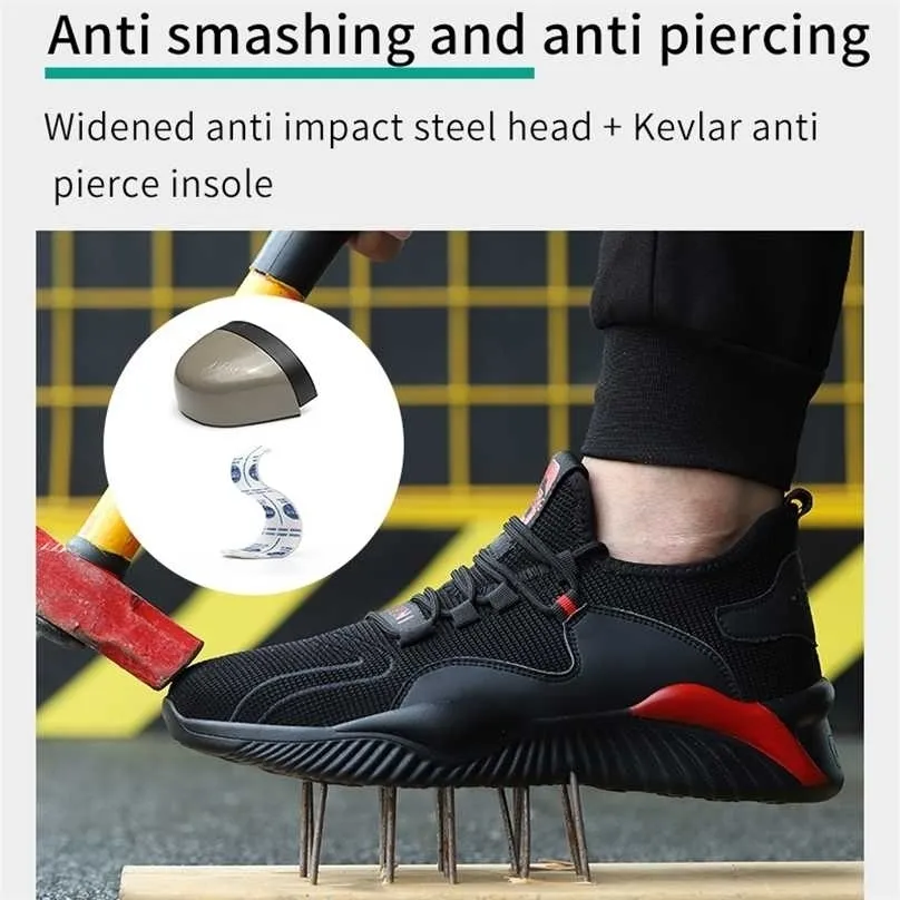 Chaussures d'assurance de sécurité Embout en acier pour hommes Anti-smash Sports Respirant Léger Protection Antidérapant Travail 211217