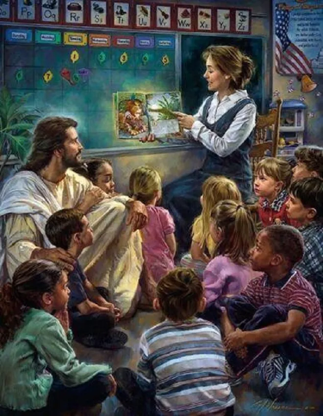 Storytime Jezus lub Nauczyciel Przedszkole Klasyczna Szkoła Szkoła Wystrój HD Druk Obraz Olejny Na Płótnie Wall Art 200228