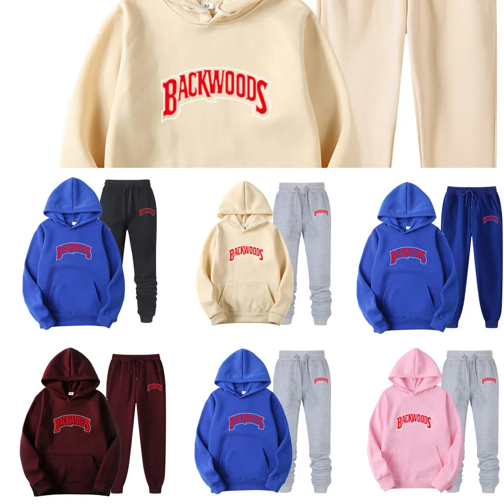 Men Hoodies Suit Backwoods Print Tracksuit Sweatshirt Fleece Sweat Pants Jogging Sets Pullover Fashion Brand Sportsuit Sudaderas X0610