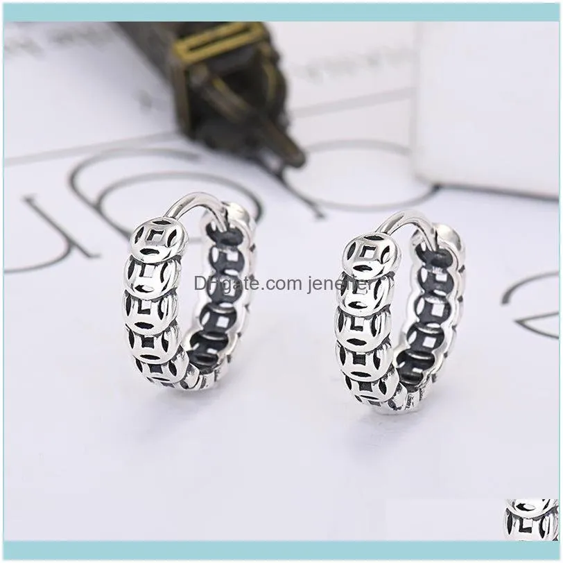 Factory5903 women`s Silver Men`s 925 Sterling French Coin earrings, autumn and winter versatile Earrings