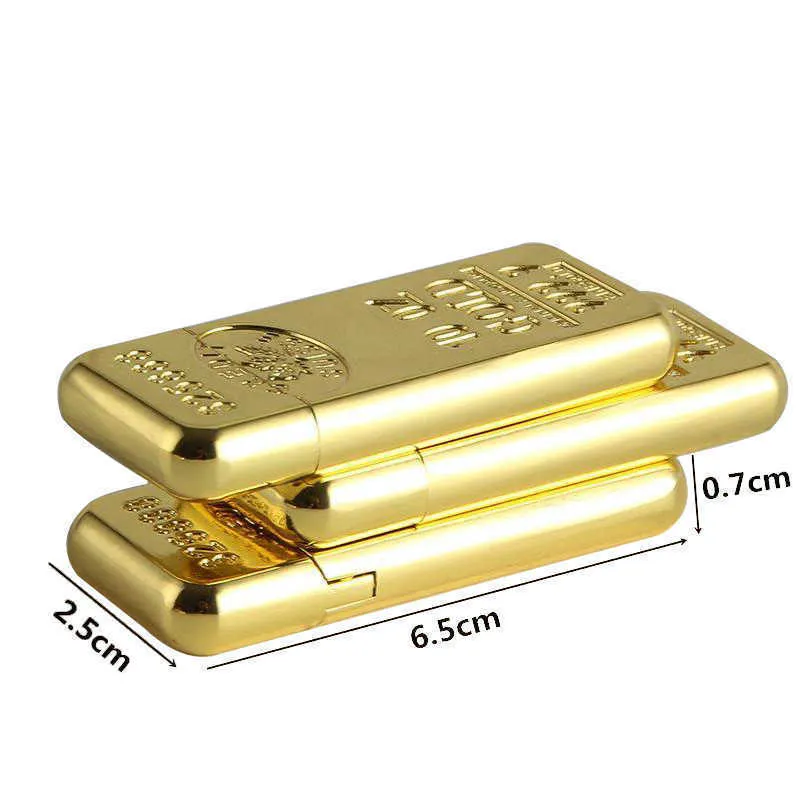 Bullion Shape Cigarette Lighter Creative Metal Grinding Wheel Gas Lighters Butane Flame Igniter Gold Brick Without Gas