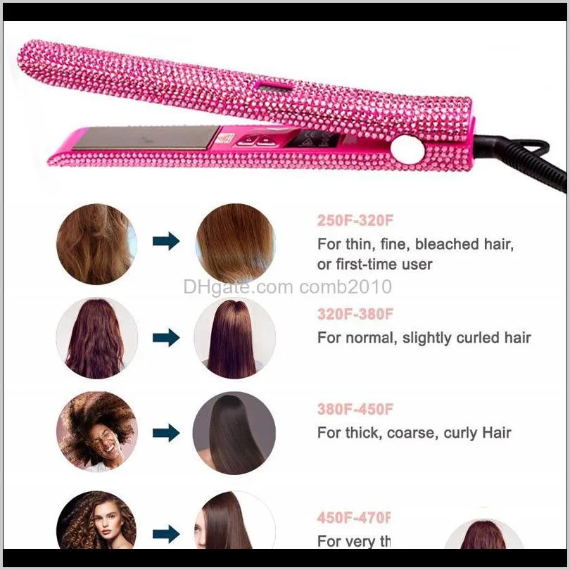 crystal hair straightener flat iron professional hair irons with lcd digital display curling straightener