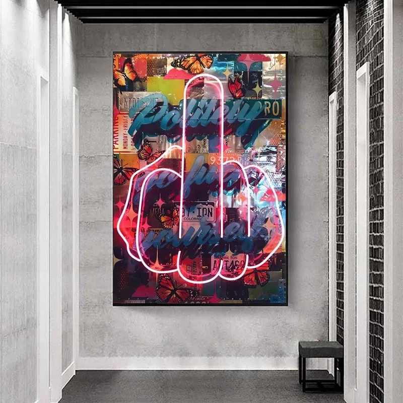 抽象的なストリートアート中指キャンバス絵画ヴィンテージグラフィティ