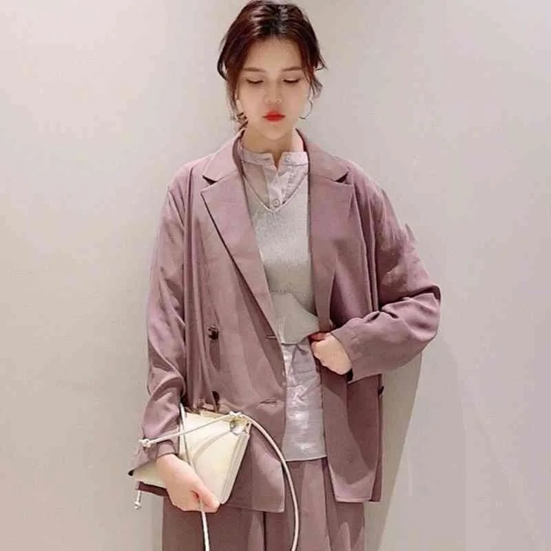 Spring Elegant Women Suit Jacket Turn Down Collar Long Sleeve Double Breast Woman Blazer Work Style Ol Solid Simple Coat 210514