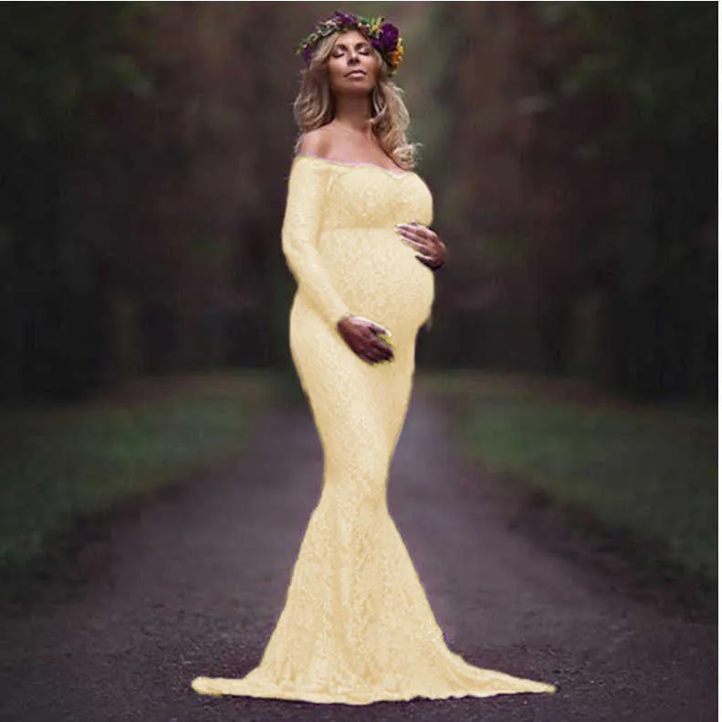 2021 accesorios de fotografía de maternidad Maxi ropa de embarazo vestido de encaje de maternidad sesión de fotos de lujo vestido de embarazada S-3xl Y0924