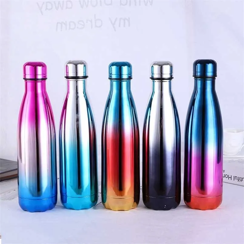 500ml Double-Wall Insulated Vacuum Flask Stainless Steel Water Bottle For Girls Colorful BPA Free Thermos for Sport 211109