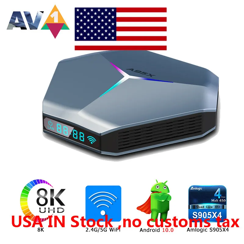 Nave da USA A95X F4 AMLogic S905x4 RGB Light TV Box Android 10 4G 32 GB Supporto Dual WiFi 8K
