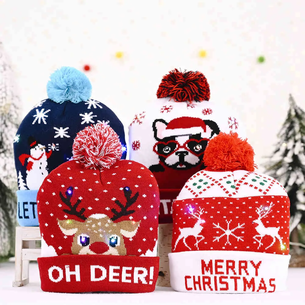 Santa Hat Christmas Red and White Knitted Christmas Caps Winter Hat Xmas Hats for Mom and Me