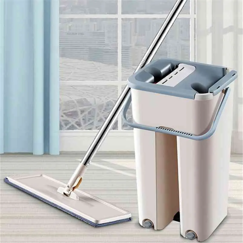 Magic Cleaning Mop Bucket Hands-free Floor Dry and Wet Use Automatic Rotation Self-cleaning Lazy 210423
