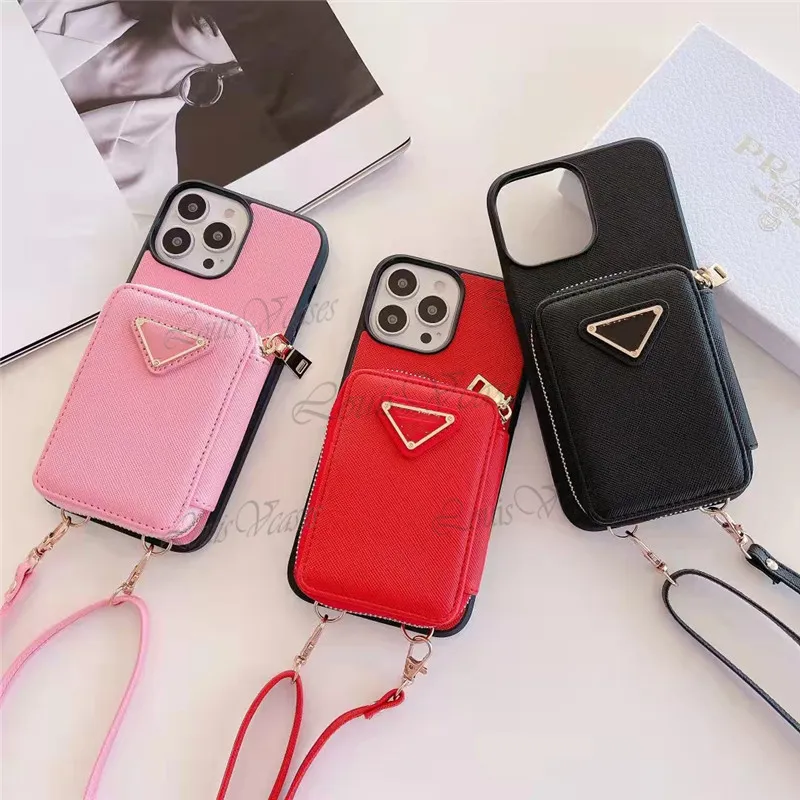 High Quality PU Leather Card Pocket Hardware Crossbody Phone Cases For iPhone 14pro max 13pro 13 12 12pro 11ProMax Wallet Bag With Lanyard